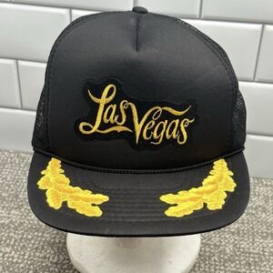 Vtg Las Vegas Trucker Hat Mesh SnapBack Black Gold Leaf Foam Rope Cap‎